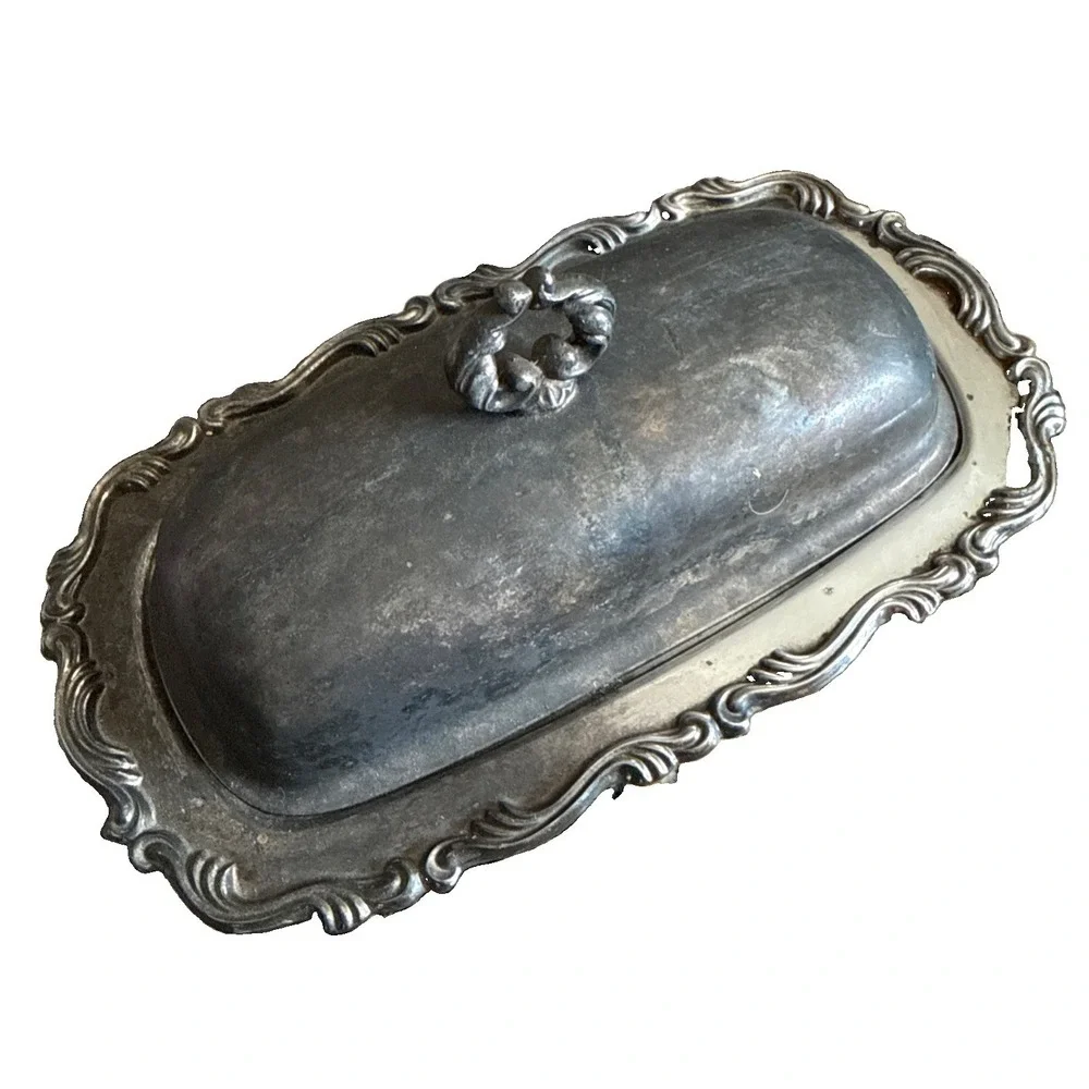 Vintage Silver Plate Lidded Butter Dish With Glass Butter Insert